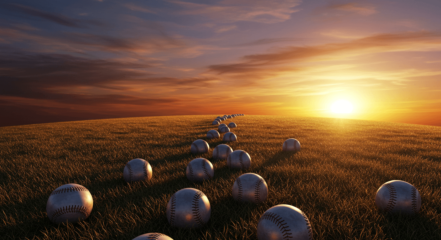 한국 프로야구를 상징하는 야구 공 길이 밝은 수평선으로 이어지는 장면&amp;#44; 짧지만 깊은 흔적을 표현 3