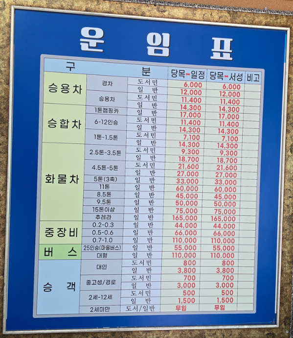 운항요금