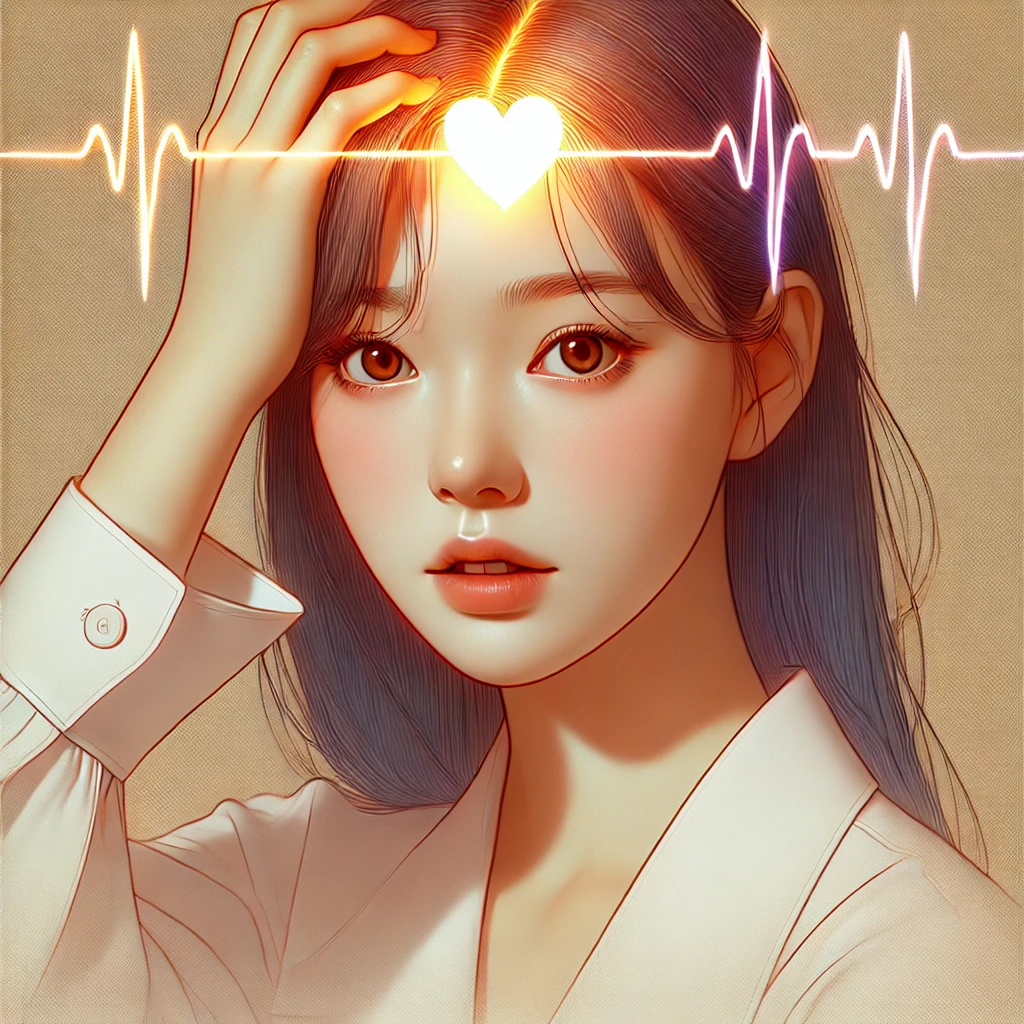 머리가 두근거리는 두통을 표현한 사진