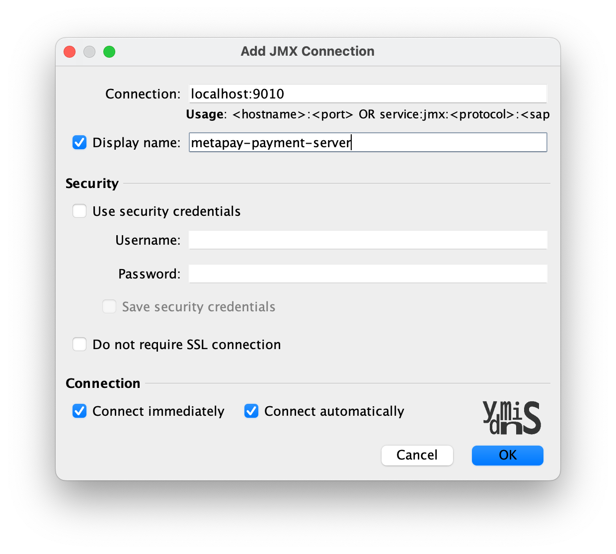 9010 포트를 설정한 모습이다.