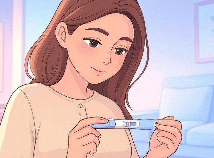 임신테스트기 확인하는 여성