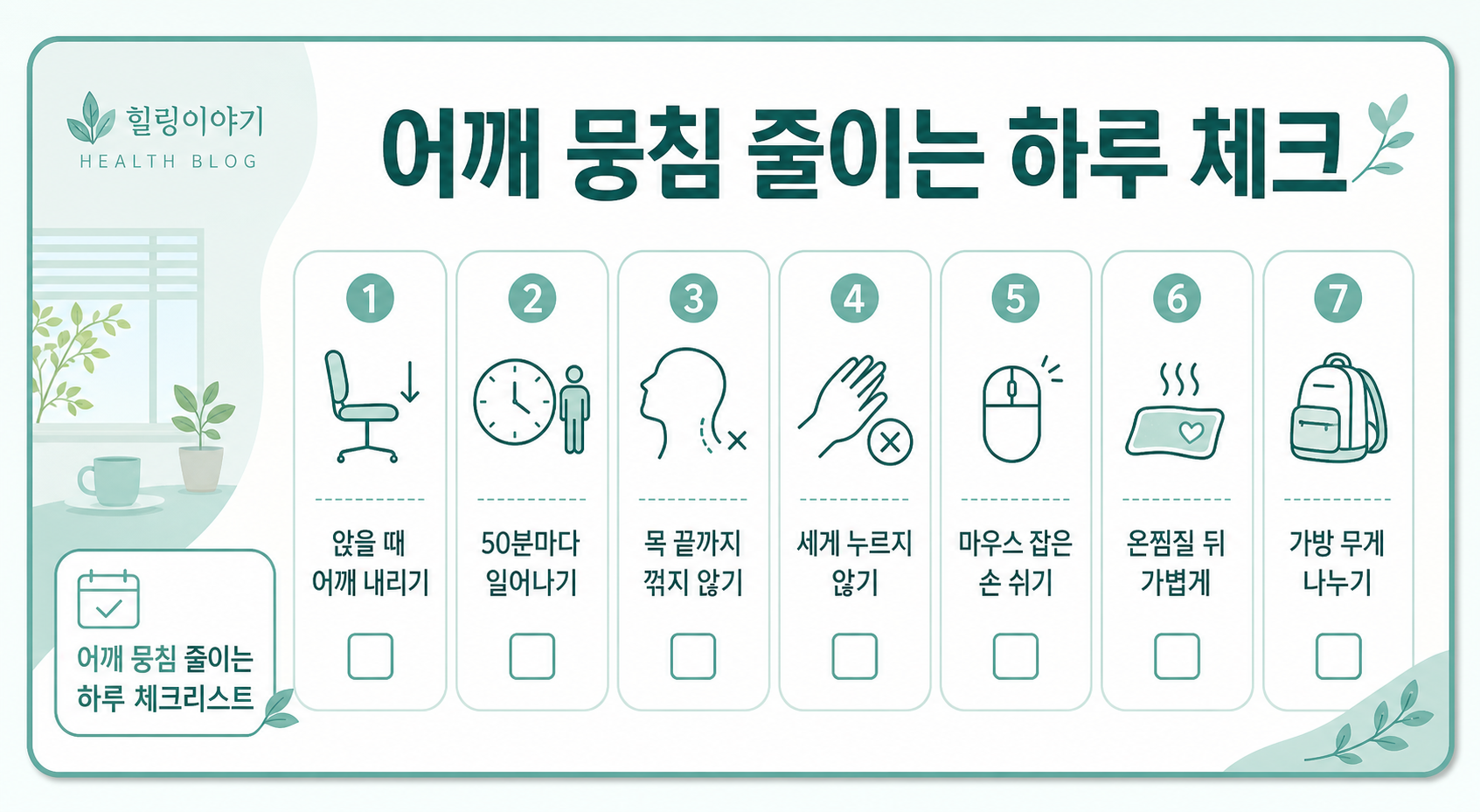 어깨 뭉침 줄이는 생활습관 하루 루틴 체크리스트