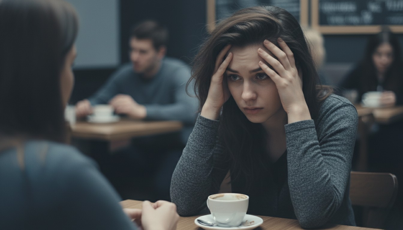 대화를 하며 스트레스 받는 여성의 모습