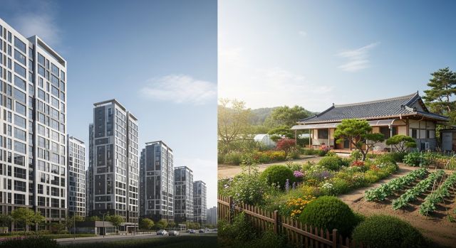 전원주택과 아파트 생활 환경 비교 이미지