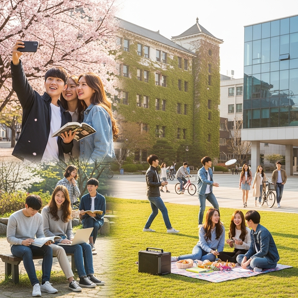 즐거운 대학생활을 하는 한국인 대학생