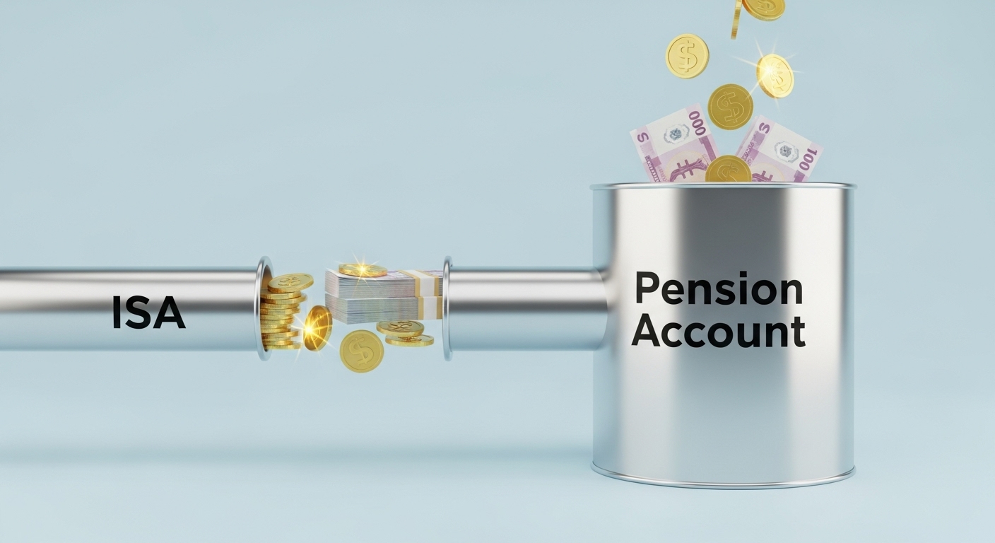 ISA 계좌에서 연금 계좌로 돈이 흘러 들어가는 파이프라인이 강조된 이미지