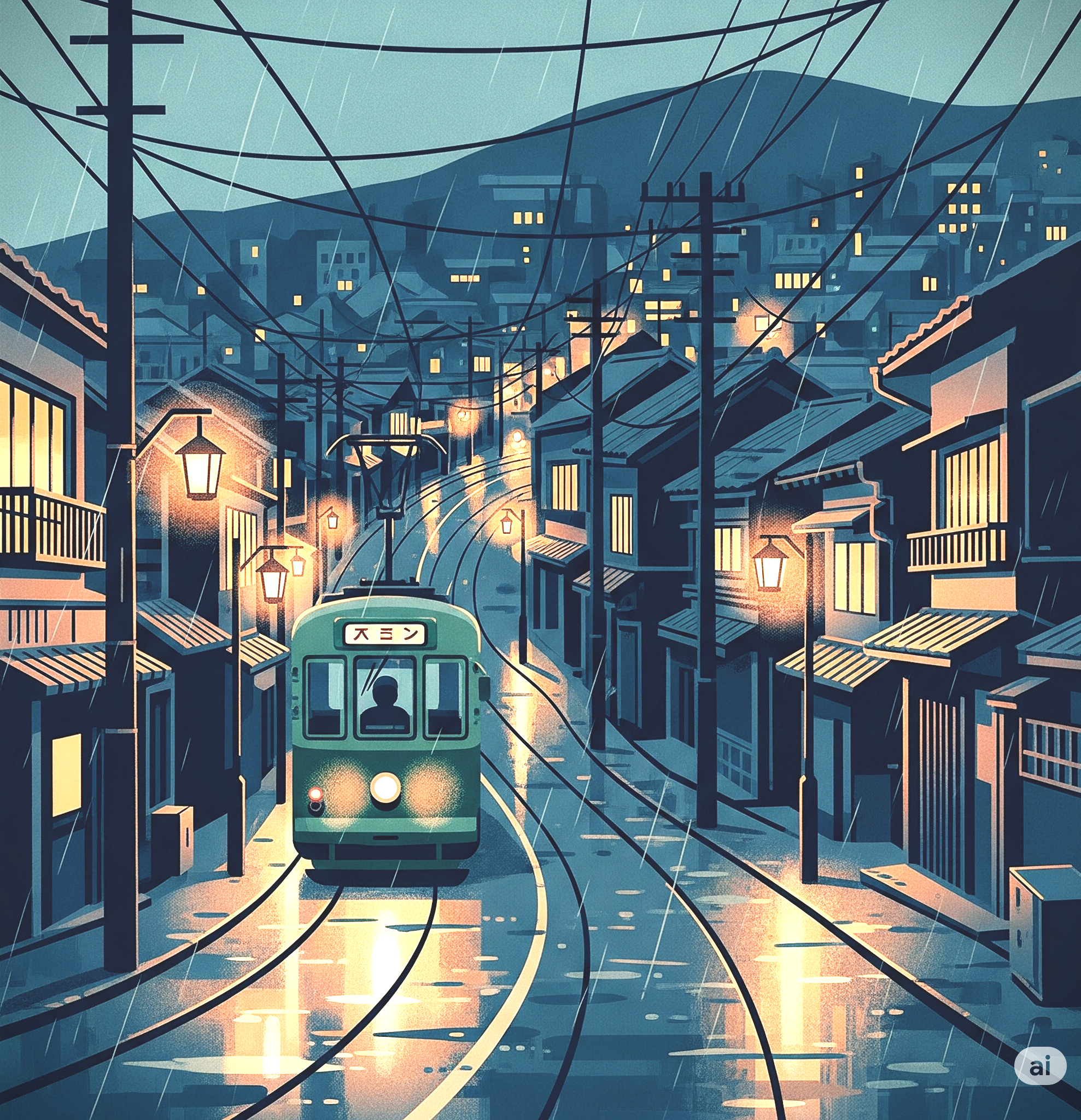 나가사키에 비가 오는 거리