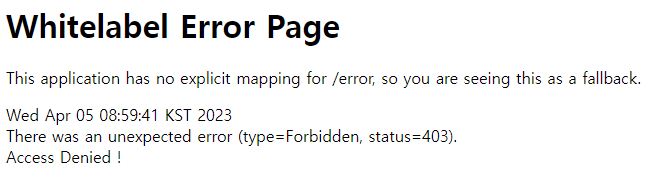 워드프레스 Whitelabel Error Page 오류 (type=Forbidden, status=403)