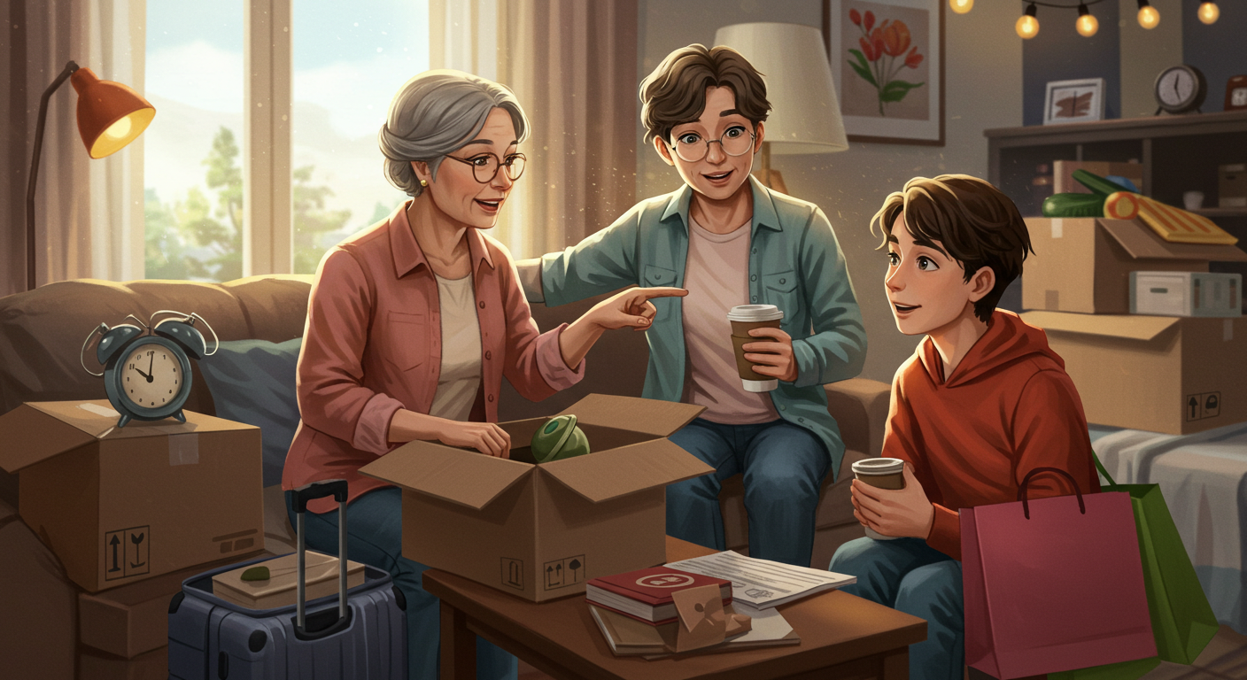 엄마와 자녀가 대화를 나누는 애니메이션 그림 사진