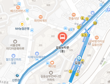 길음뉴타운에서 인천공항 리무진 공항버스(6011번) 지도 위치