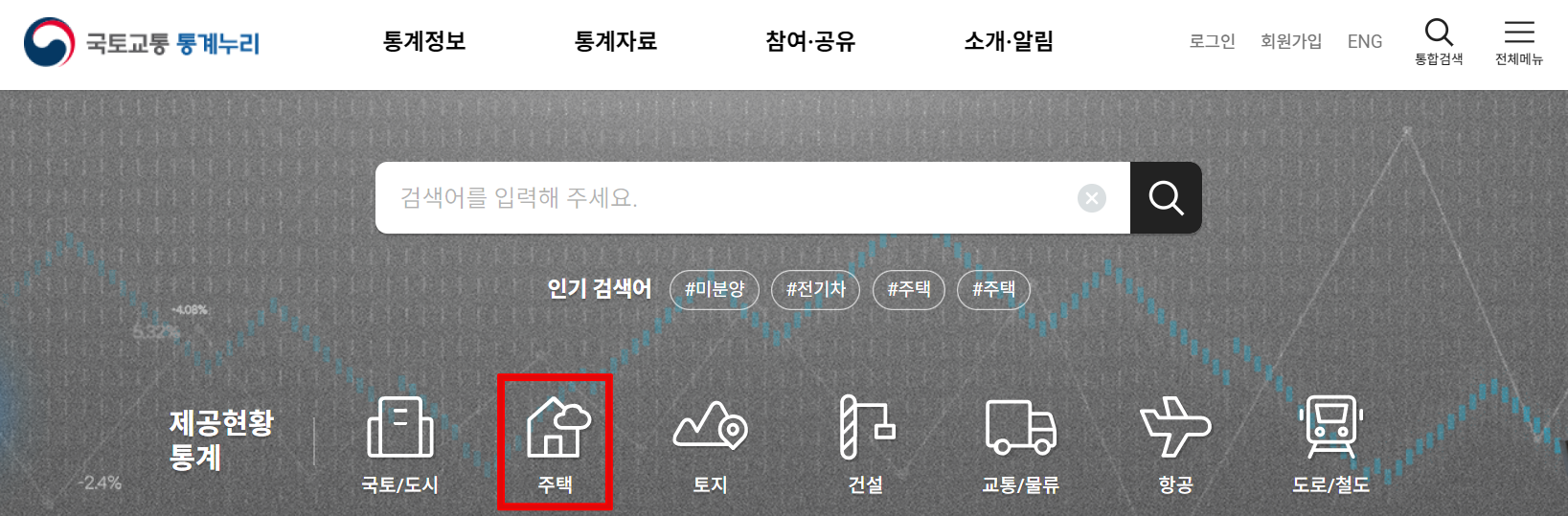 국토교통-통계누리-메인화면