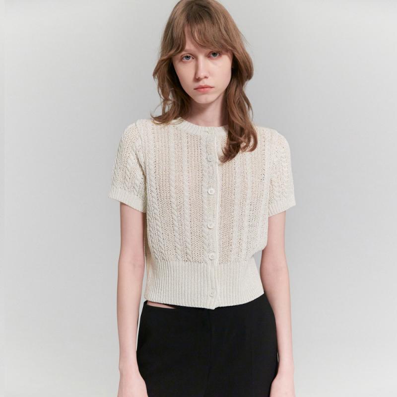 몽돌 케이블 메탈사 펀칭 반팔 가디건 MDCD013IVORY