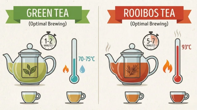 녹차 70-75°C와 루이보스 93°C의 적정 우림 온도 비교