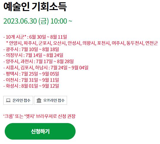 예술인 기회소득 신청기간