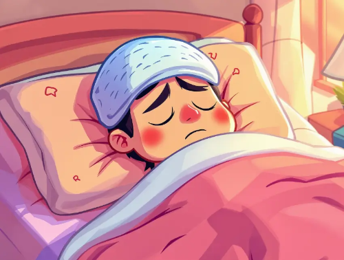 감기-침대-누워있는-아이