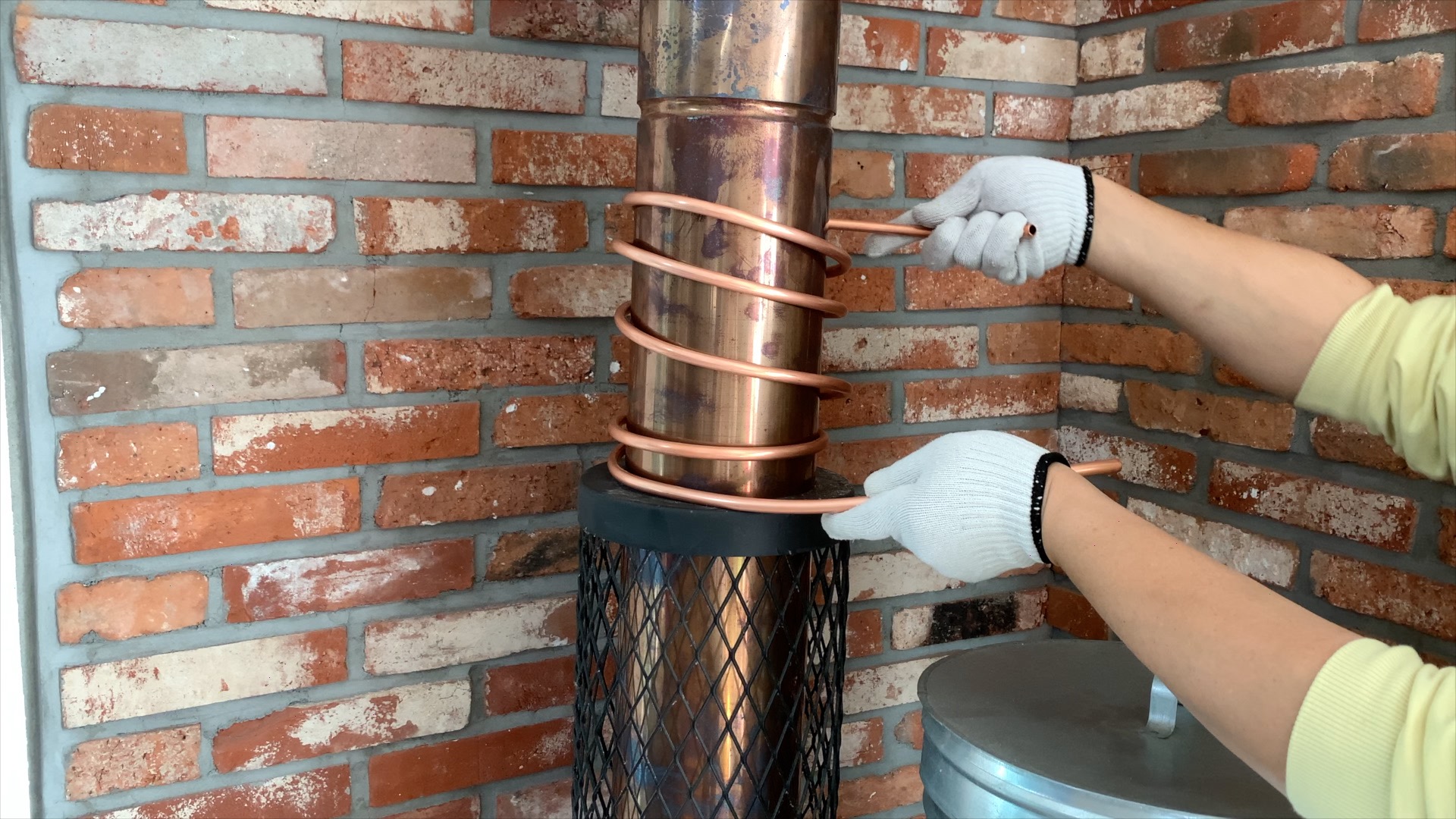 연통에 동 파이프 감기