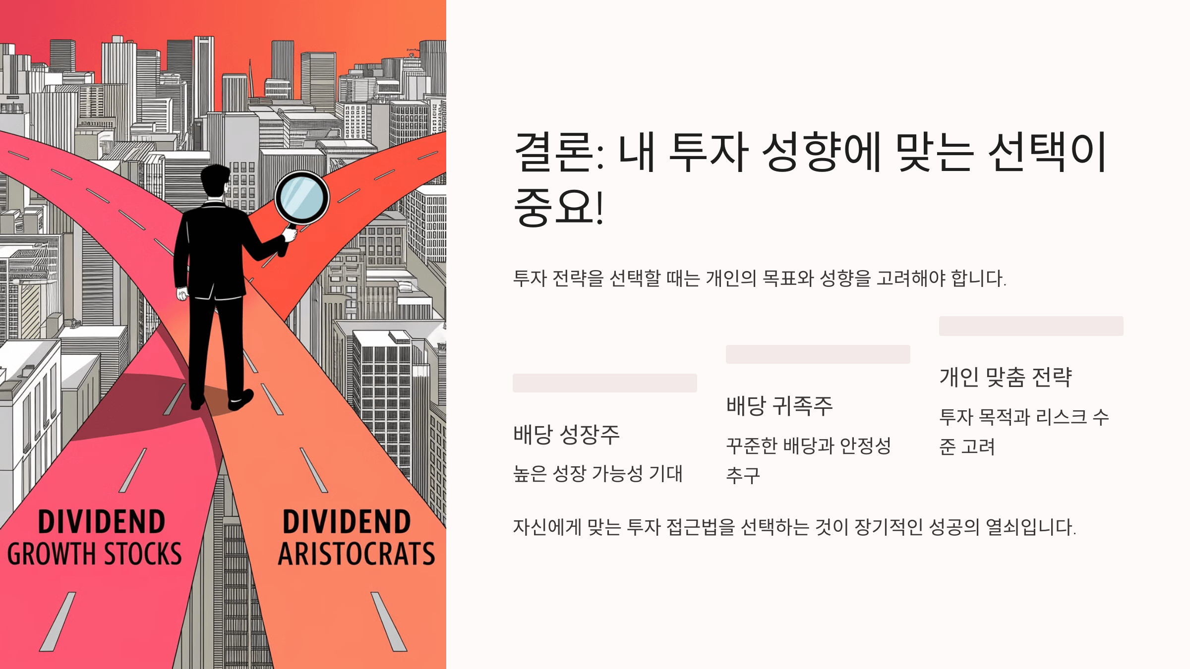 배당 성장주 vs 배당 귀족주, 차이점과 투자 전략 결론 슬라이드 사진