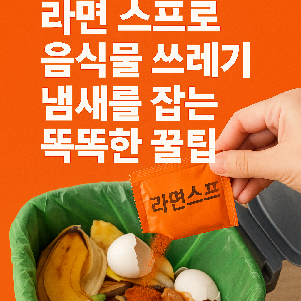 라면 스프로 음식물 쓰레기 냄새를 잡는 똑똑한 꿀팁
글자는 제목만 넣어서 썸네일로 이미지 출력해줘