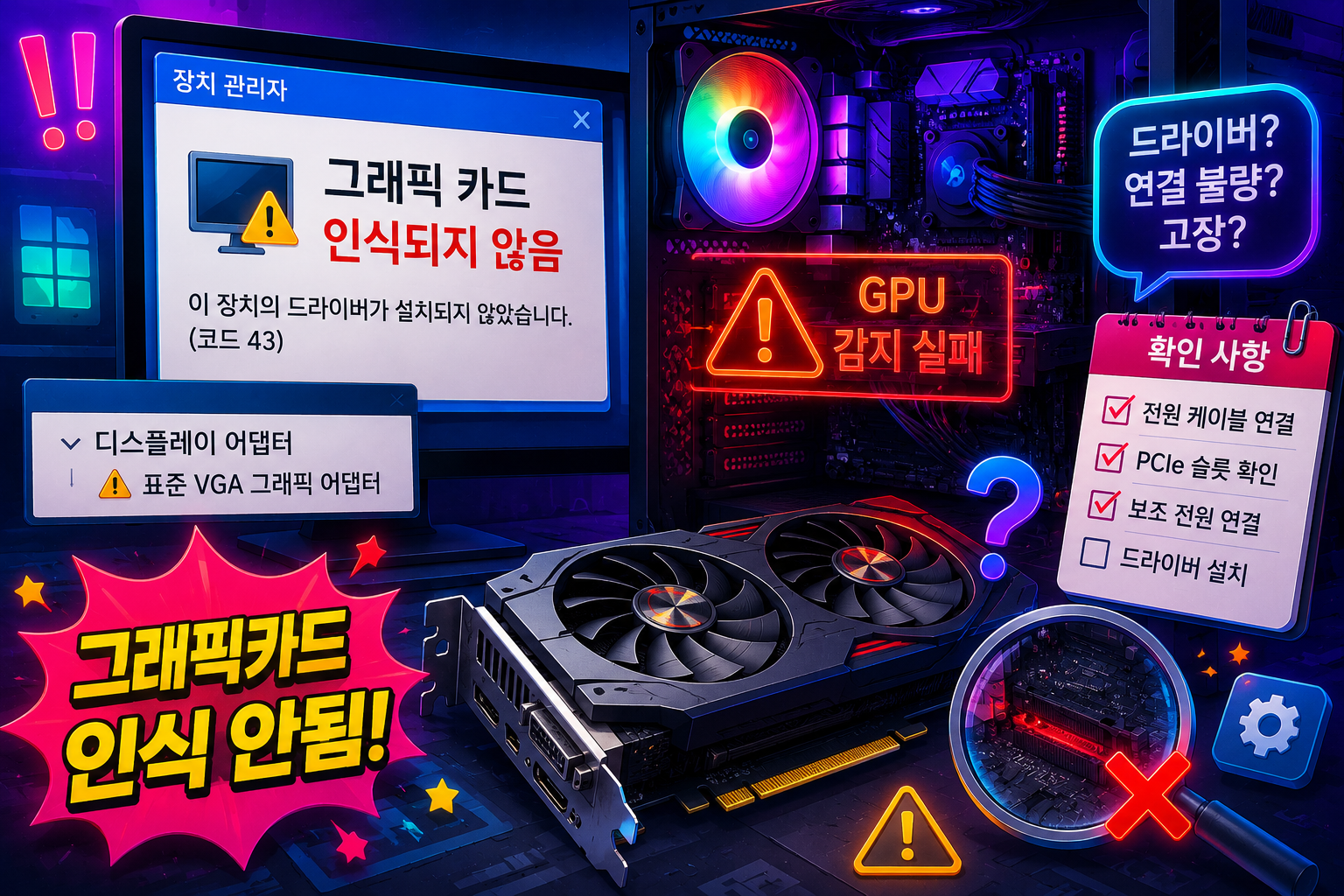 그래픽카드 인식 안됨 해결방법 총정리 장치관리자 드라이버 재설치