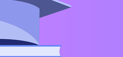 보라색 배경에 책과 일러스트