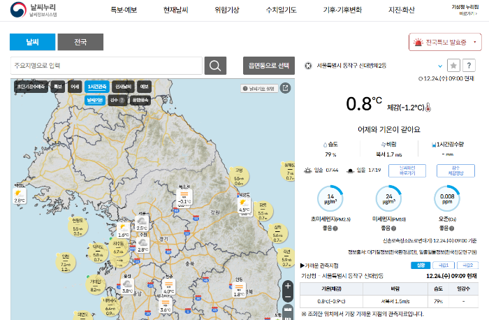 날씨누리 사이트 홈 화면