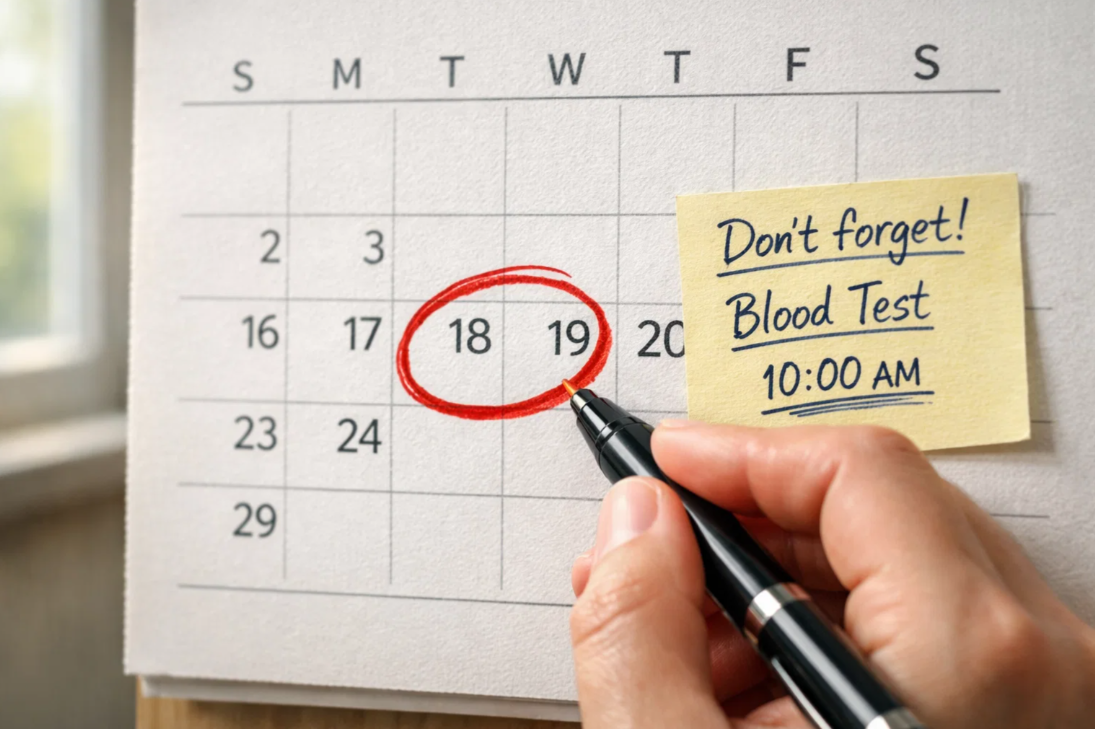 3개월 뒤 간 수치 재검 날짜를 달력에 표시하는 장면