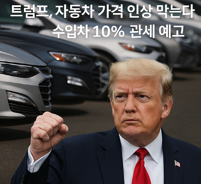 트럼프, 수입차 10% 관세 예고하는 장면
