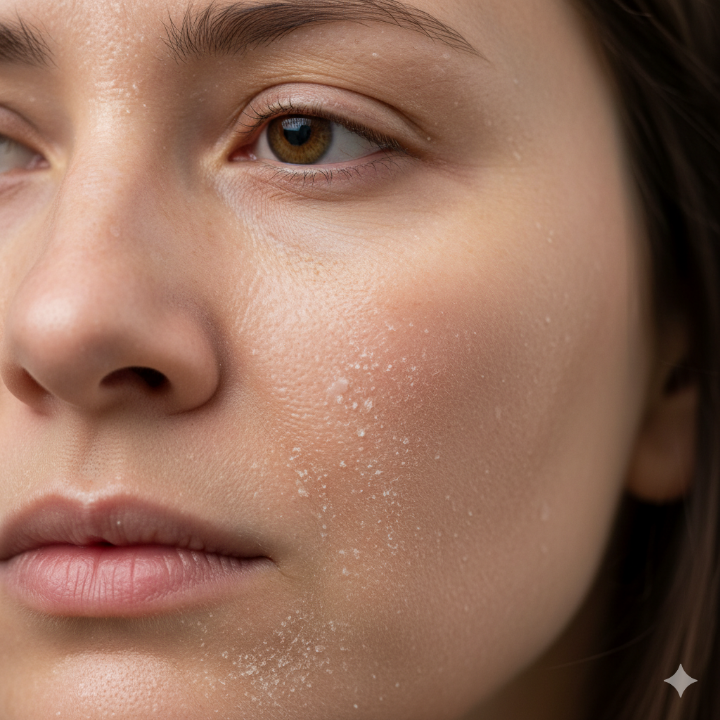 수분 미스트를 뿌린 후 더 건조해진 피부를 보여주는 이미지