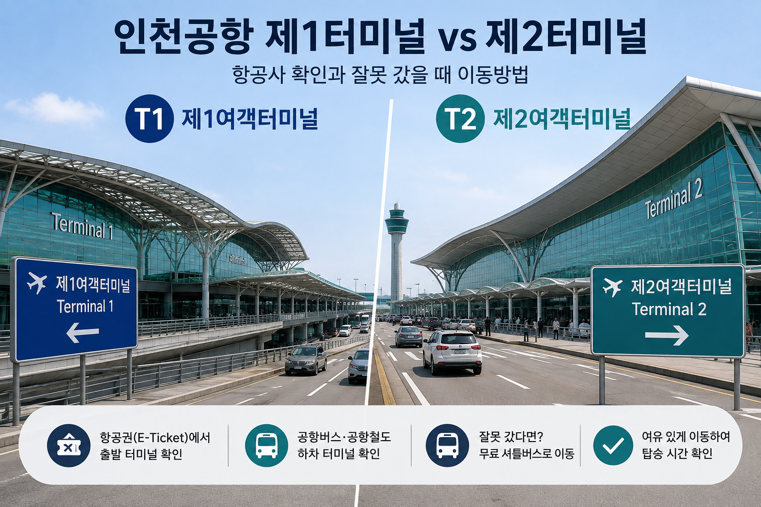 인천공항 제1터미널 제2터미널 차이, 항공사 확인과 잘못 갔을 때 이동방법