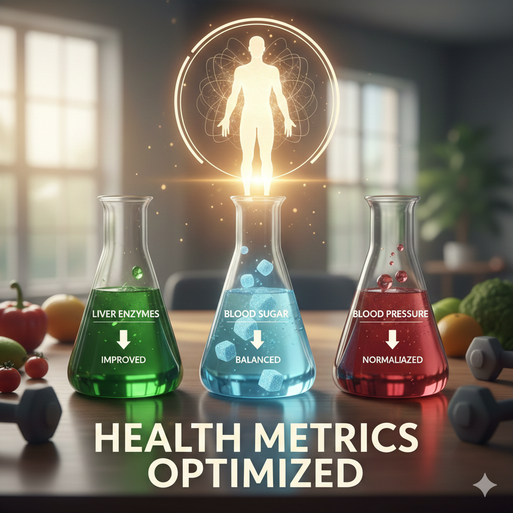 건강검진 수치 개선을 위한 간수치·혈당·혈압 관리 포스터