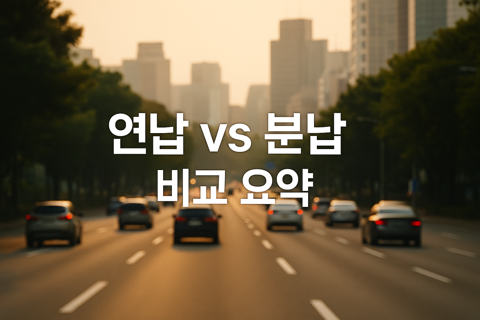 도심 도로 위 차량 행렬과 함께 자동차세 연납과 분납 비교를 강조한 블로그 대표 이미지
