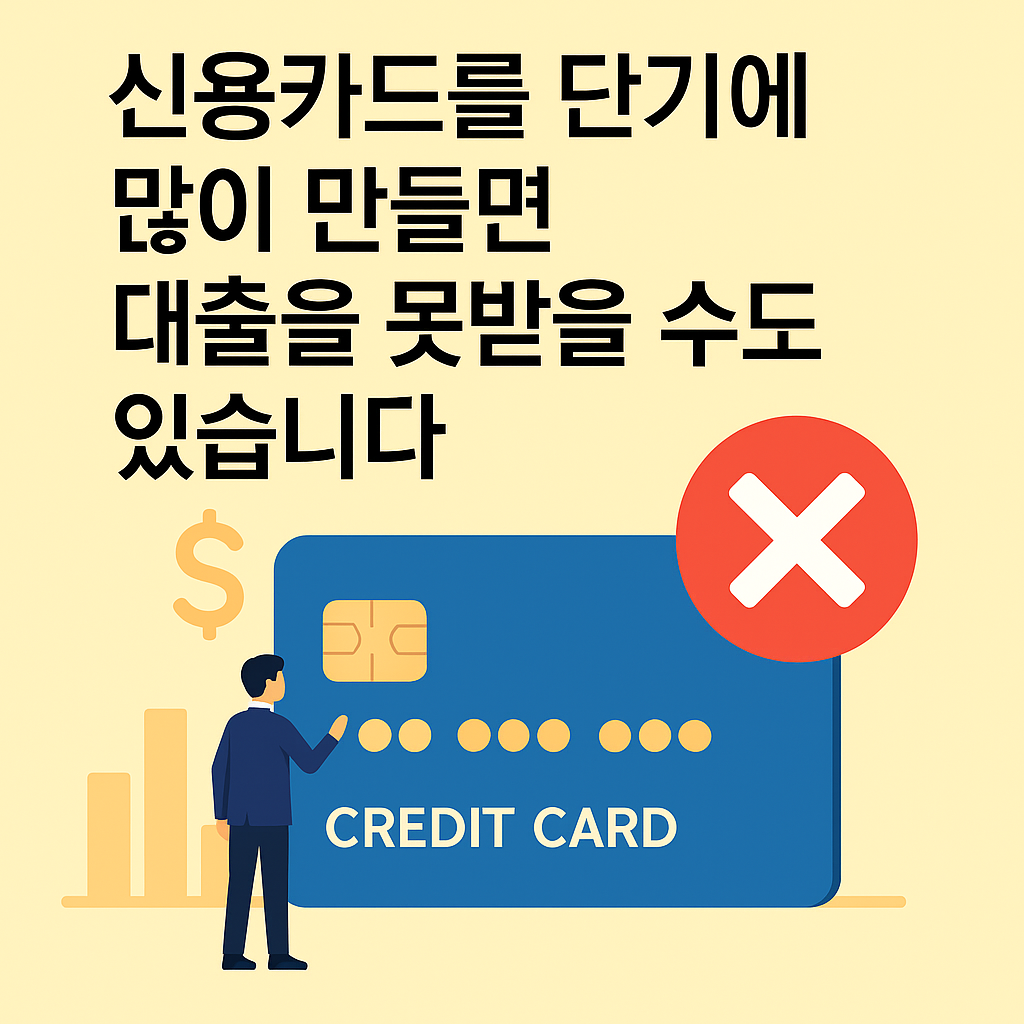 신용카드를 단기에 많이 만들면 대출을 못받을 수도 있어요.