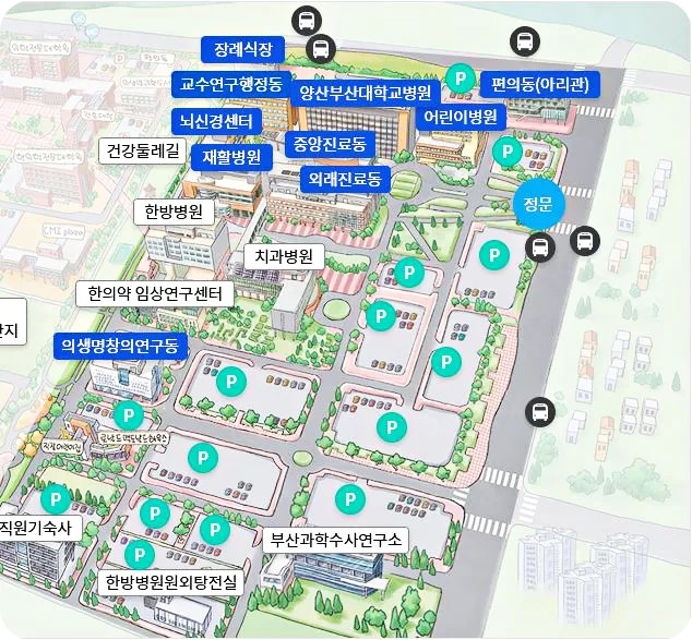 양산부산대학교병원-건물배치도-입구안내