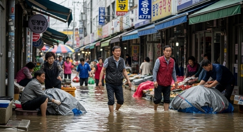 침수로 불안해하는 상인들 모습