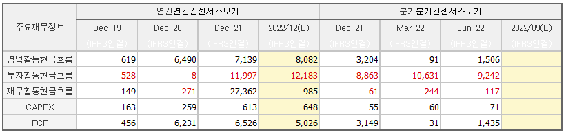 크래프톤 현금흐름표 요약