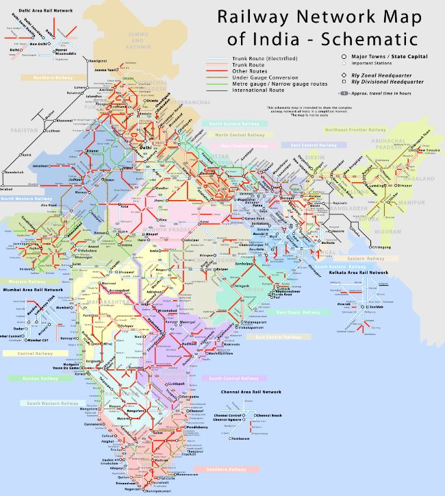 인도 기차 노선도 크게 보기