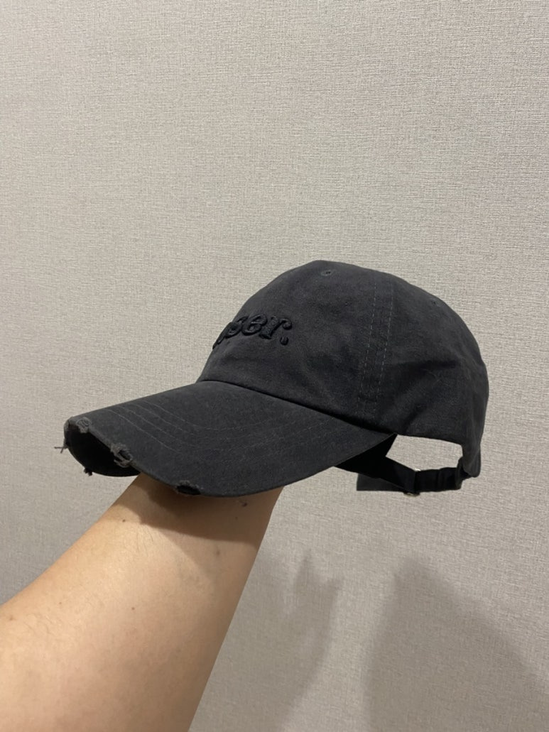빈티지 보세 데미지 워싱 볼캡 모자 블랙