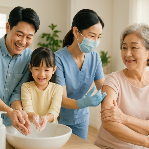 손 씻기, 예방접종을 받는 가족