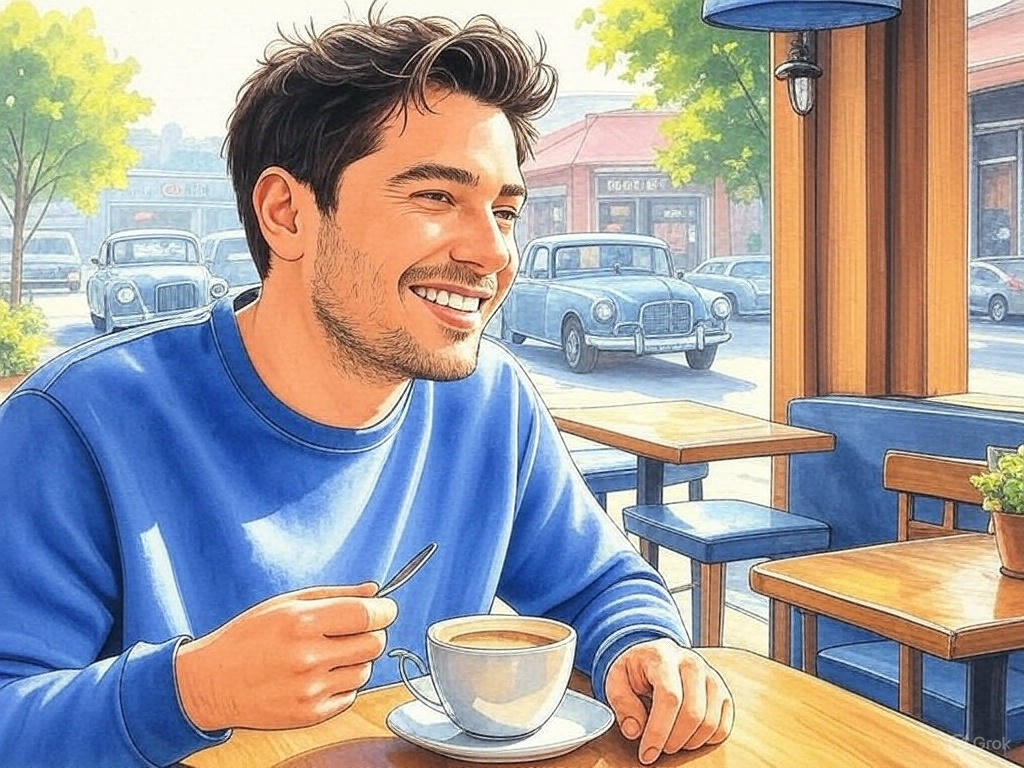 카페에서 한잔의 차로 여유를 즐기는 남자