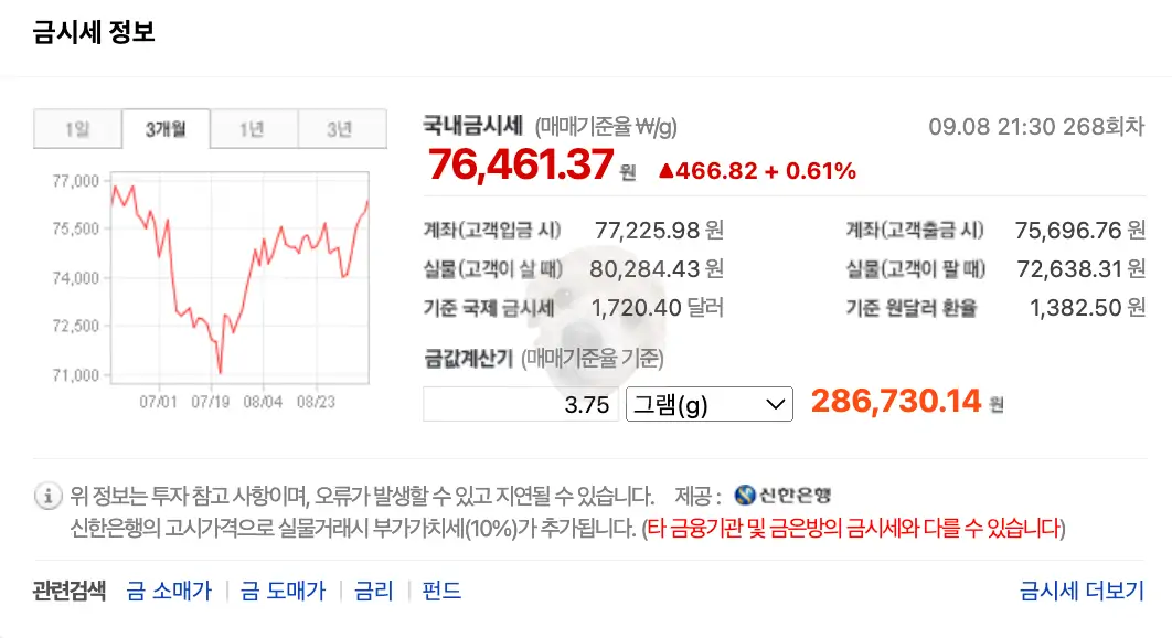 검색포털 금 시세