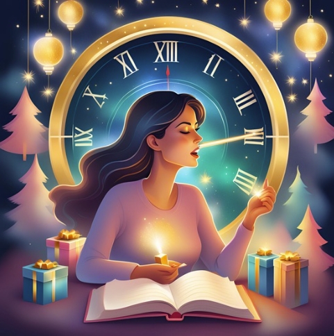 새해 목표를 세우고 있는 여성의 일러스트