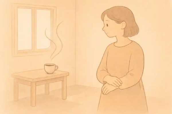 일상 속에서 조용한 순간을 관찰하는 엄마의 일러스트