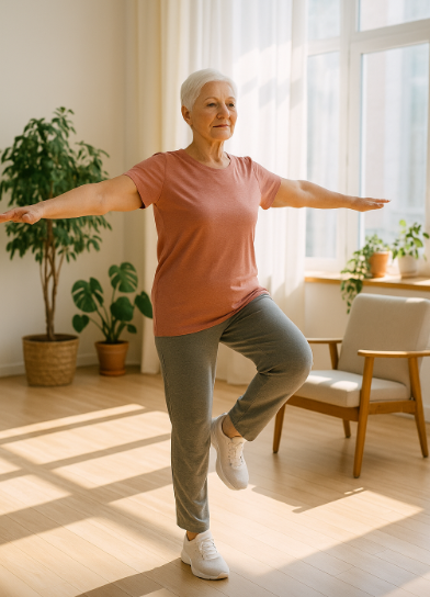 중심잡기 운동 중인 할머니