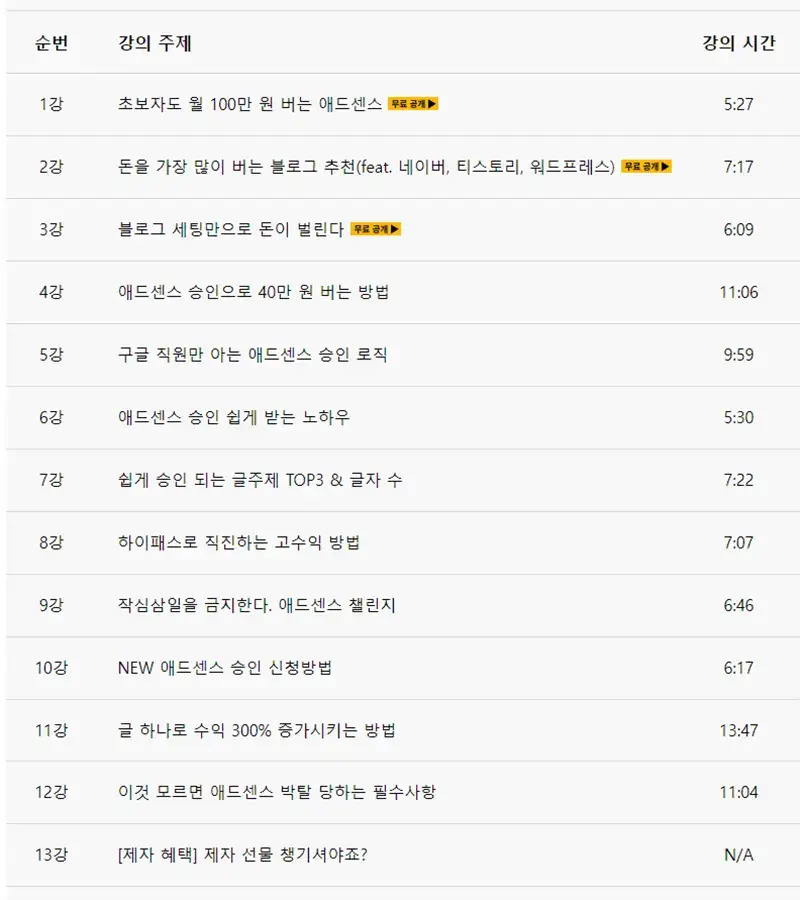 애드센스 승인 강의 커리큘럼