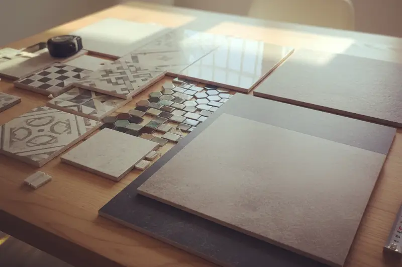 욕실 타일 샘플 비교, Bathroom tile samples comparison