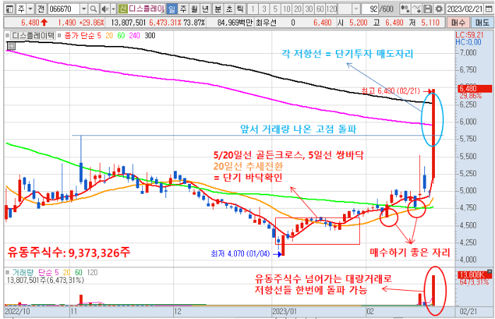 2월 21일 디스플레이텍 주가 일봉 차트