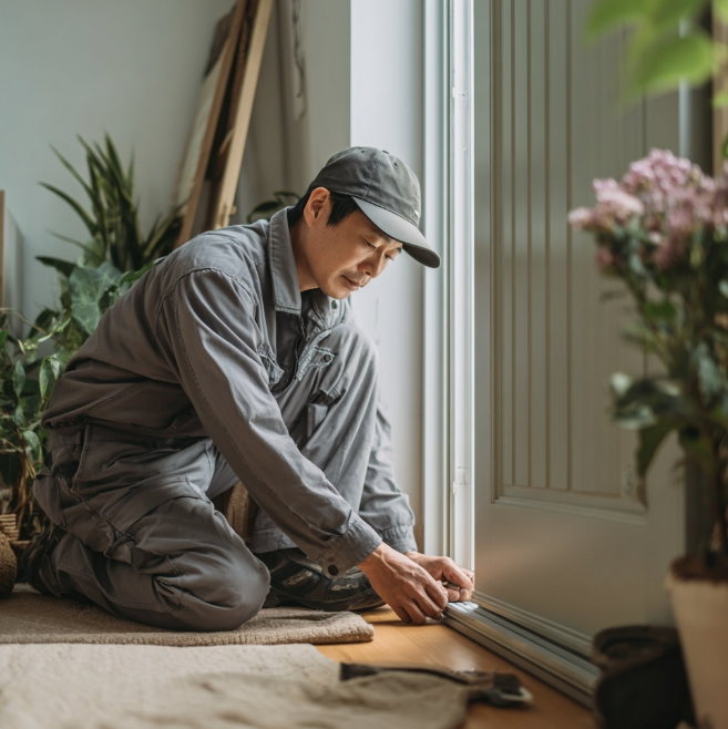 겨울 우풍을 막는 아저씨