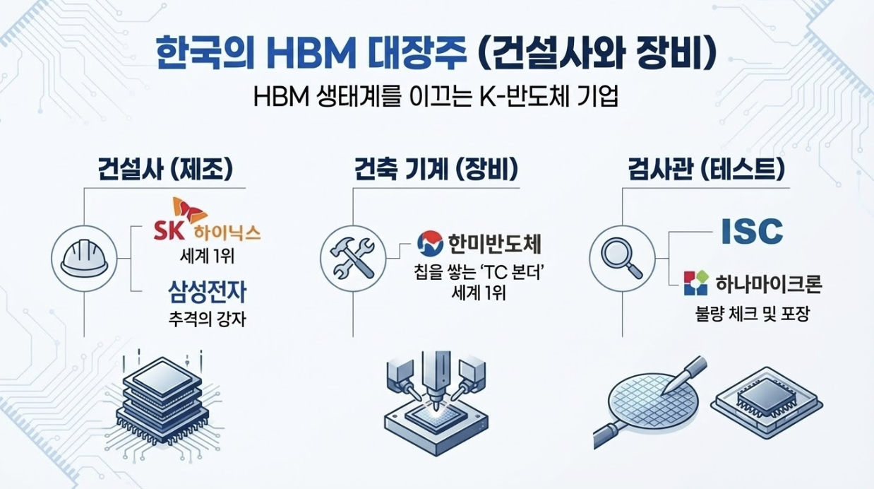 한국의 HBM 대장주 SK하이닉스, 한미반도체, 삼성전자, ISC, 하나마이크론