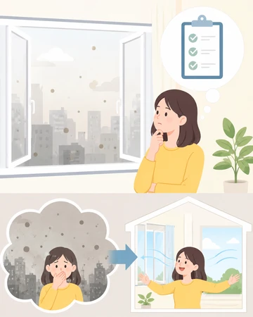 미세먼지농도와 환기 기준 확인 모습19