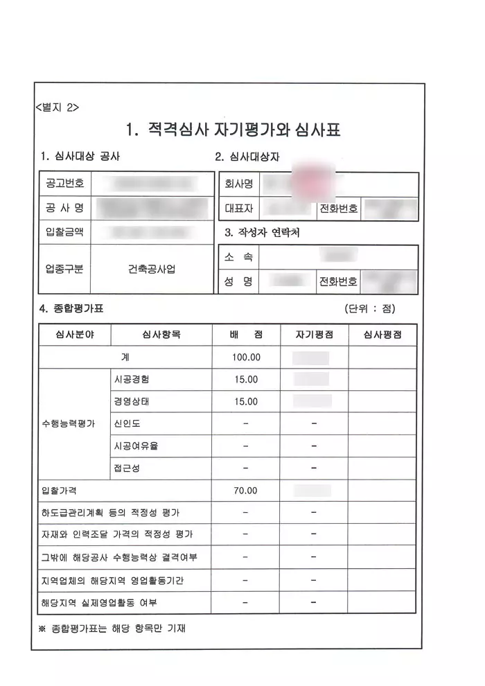적격심사 자기평가와 심사표